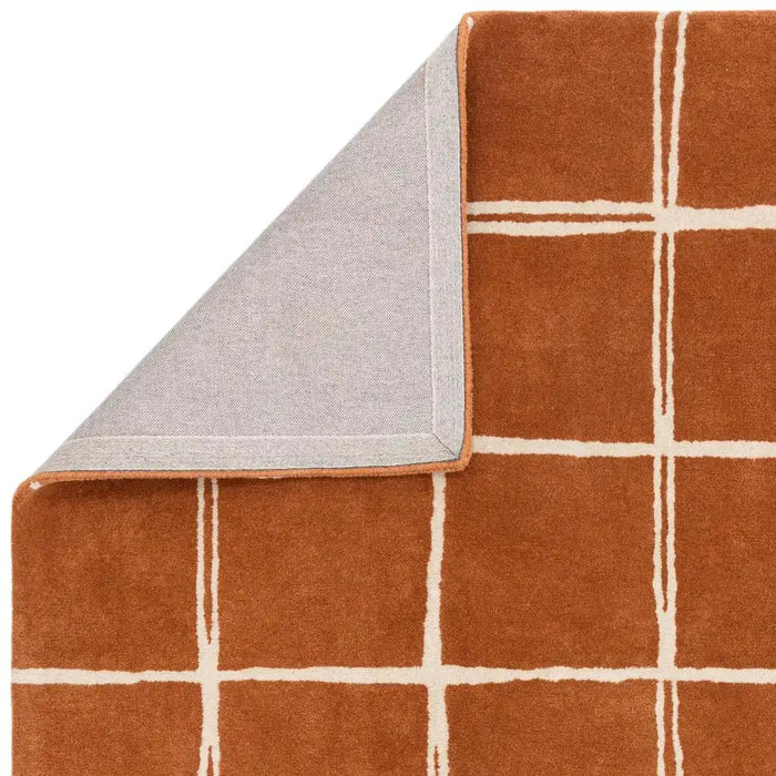 Asiatic albany asiatic grid rust Orange Living Room Geometric Rug.