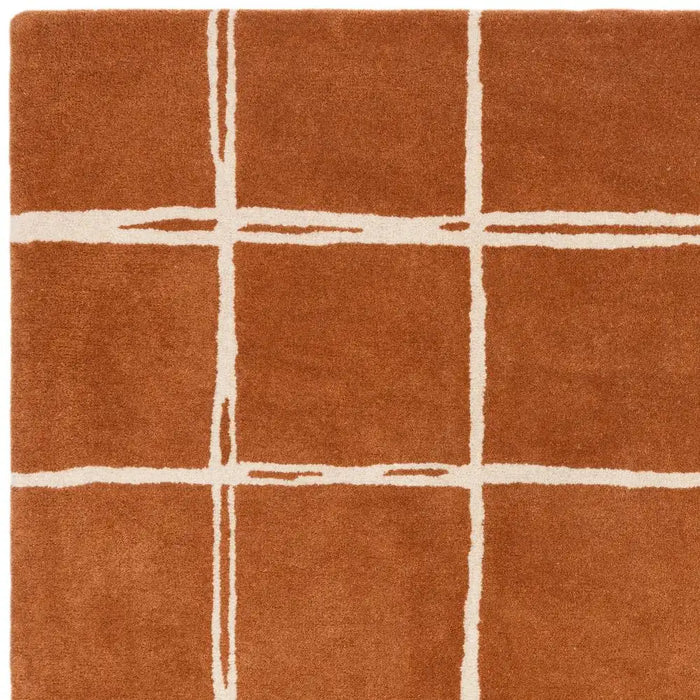 Asiatic albany asiatic grid rust Orange Living Room Geometric Rug.