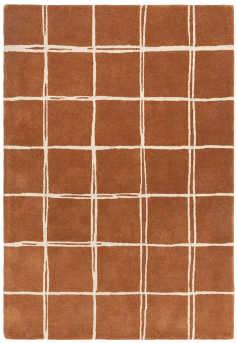 Asiatic albany asiatic grid rust Orange Living Room Geometric Rug.