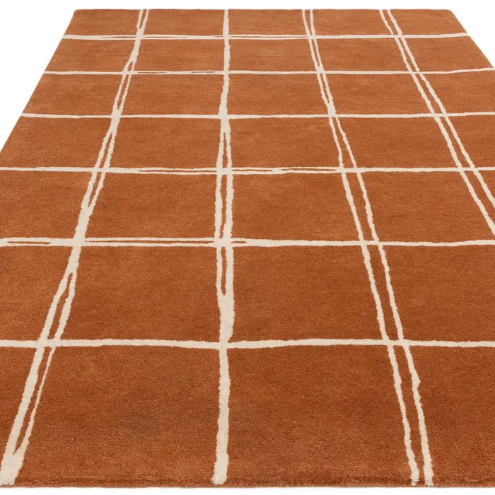 Asiatic albany asiatic grid rust Orange Living Room Geometric Rug.