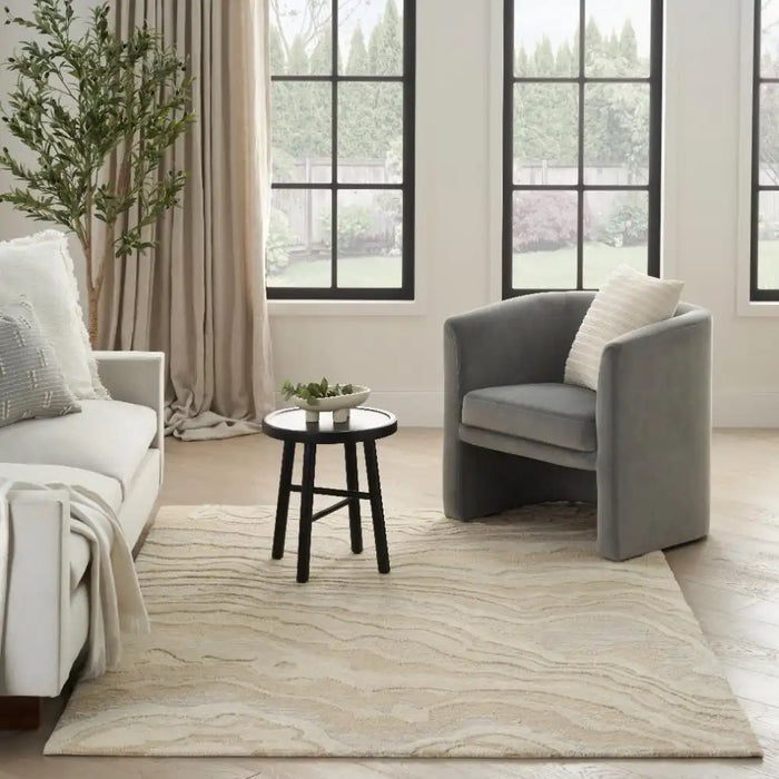Nourison graceful gru01 beige Beige Living Room Wool Rug.