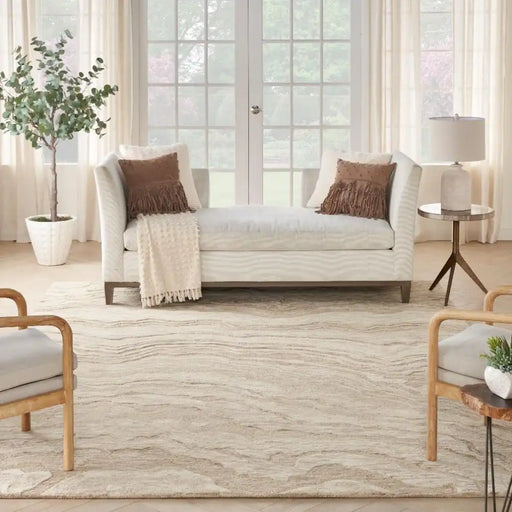 Nourison graceful gru01 taupe Brown, Beige Living Room Wool Rug.