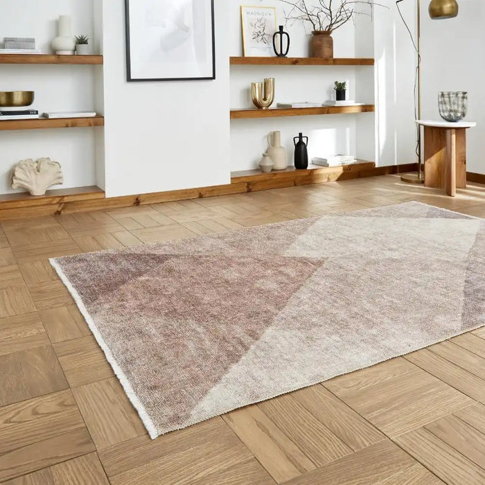 Think Rugs whisper think washable h1065 beige brown Brown, Beige Living Room Washable Rug.