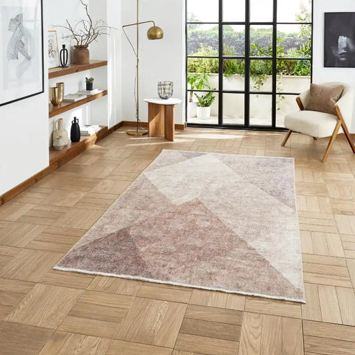 Think Rugs whisper think washable h1065 beige brown Brown, Beige Living Room Washable Rug.