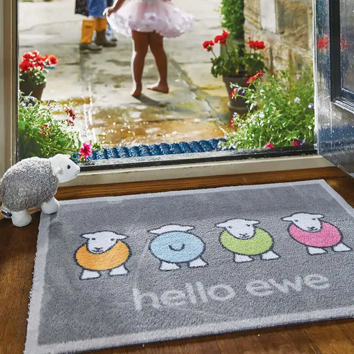 Hug Rug herdy hello ewe Grey, Multicoloured Outdoor  Washable Rug.