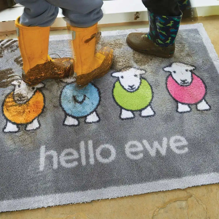 Hug Rug herdy hello ewe Grey, Multicoloured Outdoor  Washable Rug.