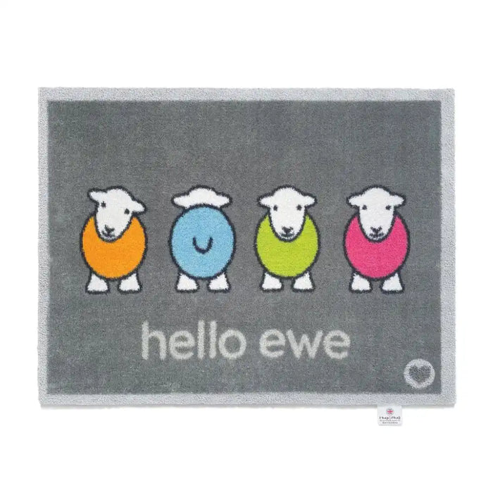 Hug Rug herdy hello ewe Grey, Multicoloured Outdoor  Washable Rug.