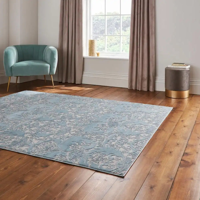 Think Rugs laurence llewelyn bowen imperial blue Blue Living Room Floral Rug.