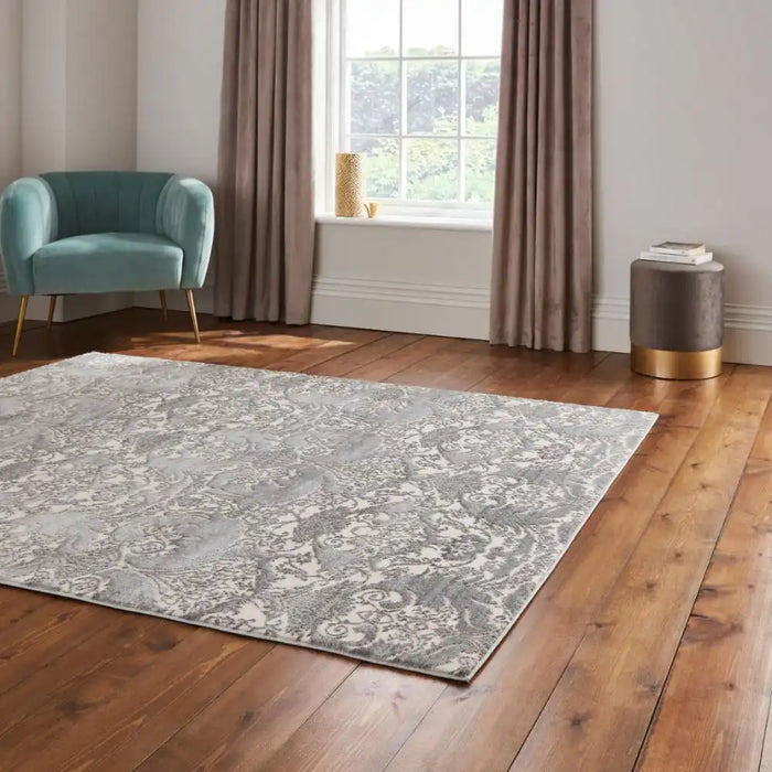 Think Rugs laurence llewelyn bowen imperial grey Grey Living Room Floral Rug.