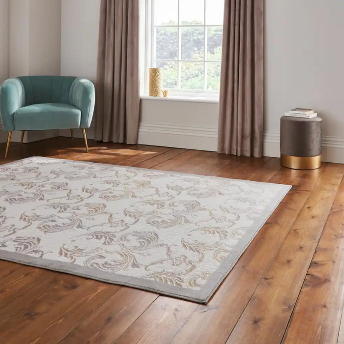 Think Rugs laurence llewelyn bowen imperial pearl Grey Living Room Floral Rug.