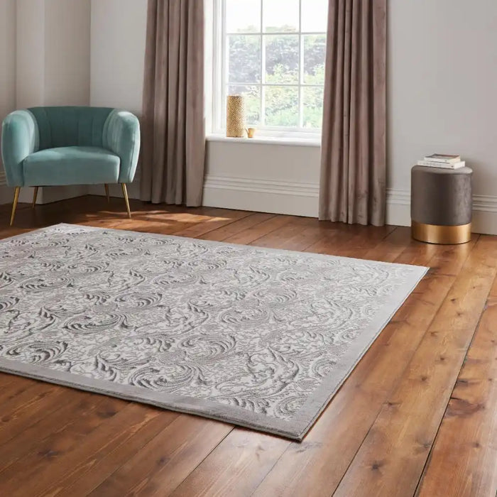 Think Rugs laurence llewelyn bowen imperial silver Grey Living Room Floral Rug.