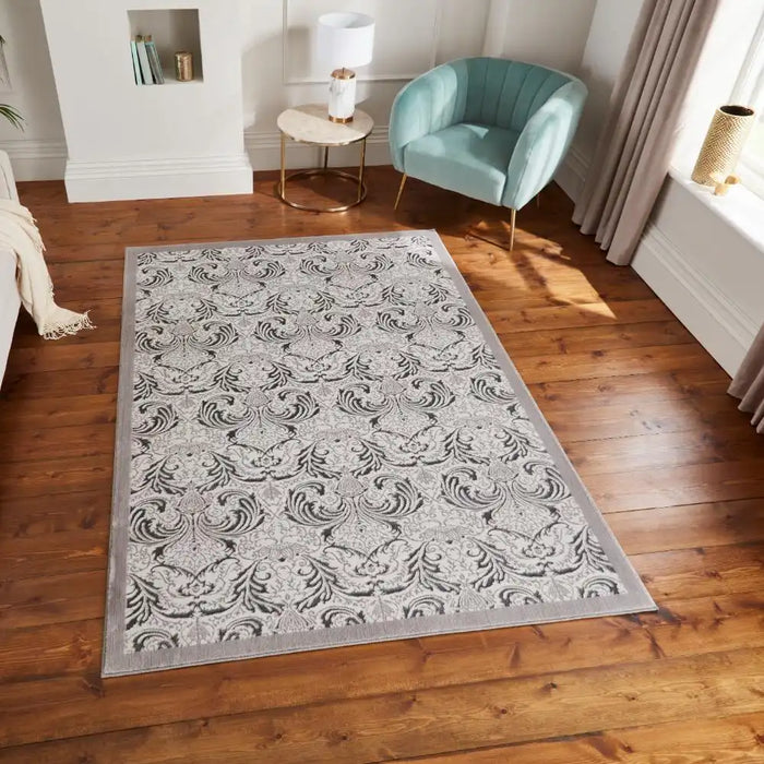 Think Rugs laurence llewelyn bowen imperial silver Grey Living Room Floral Rug.