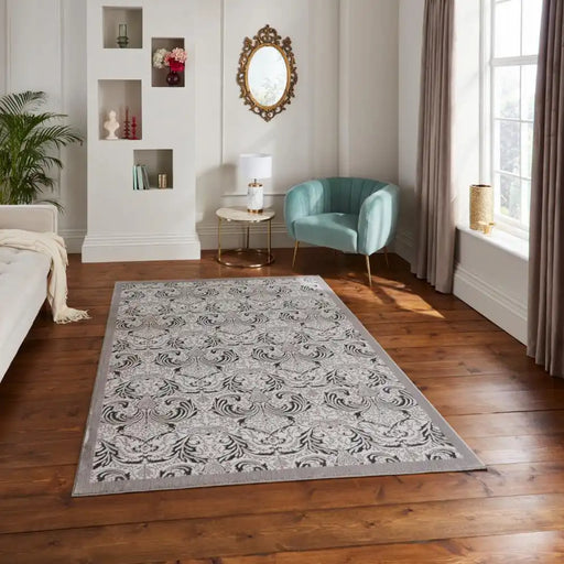Think Rugs laurence llewelyn bowen imperial silver Grey Living Room Floral Rug.