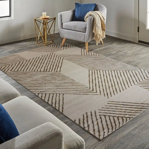 Origins delta ivory Ivory, Cream Living Room Geometric Rug.