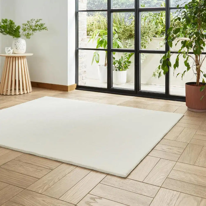 Think Rugs bay washable ivory Ivory Living Room Shaggy Rug.