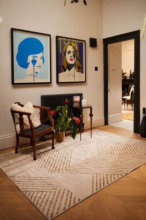 Origins delta ivory Ivory, Cream Living Room Geometric Rug.