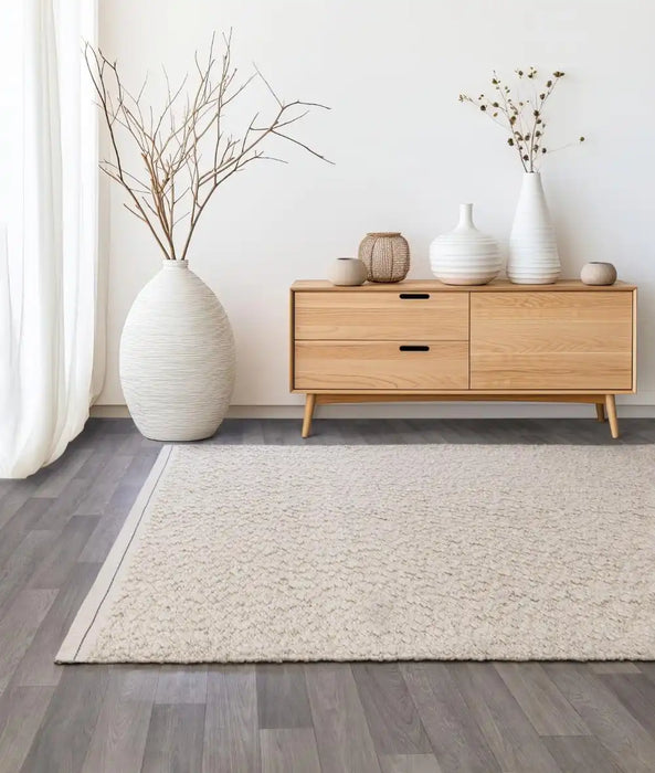 Asiatic elm ivory Ivory Living Room Wool Rug.