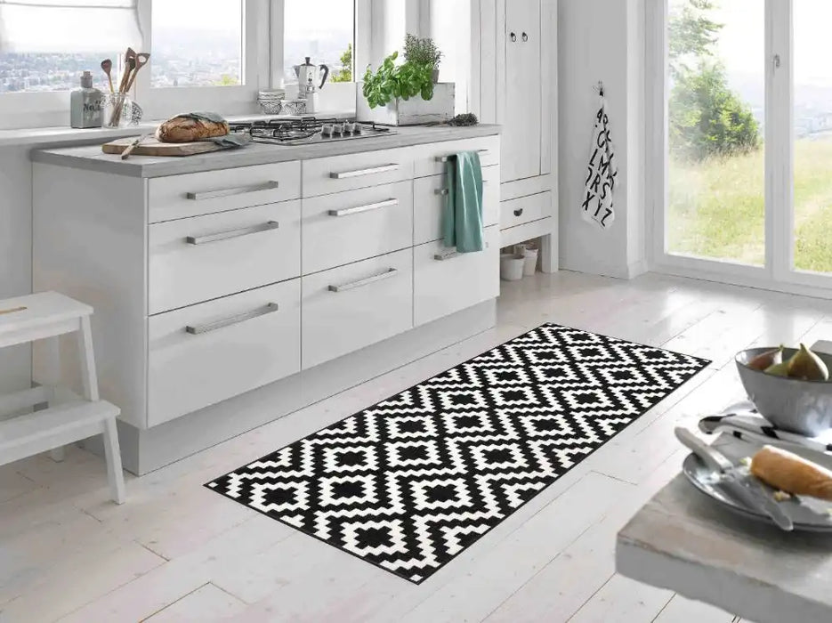 Wash + Dry design kalmar Black, Ivory Living Room Washable Rug.