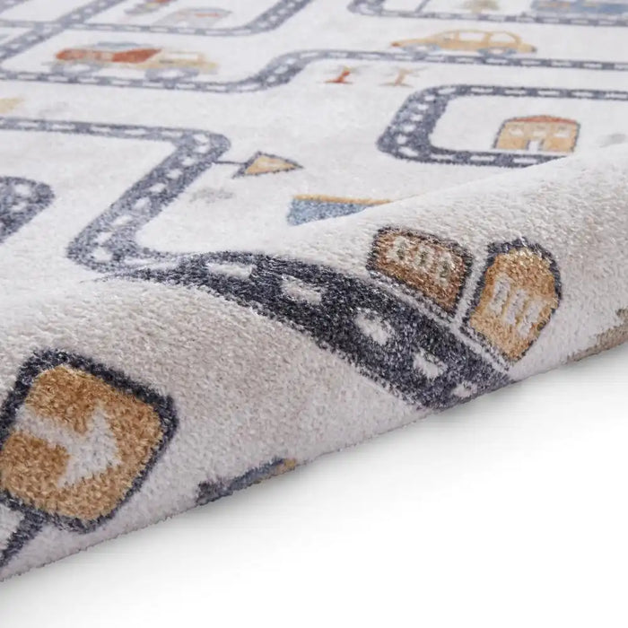 Think Rugs vida washable kids map Ivory Bedroom  Washable Rug.