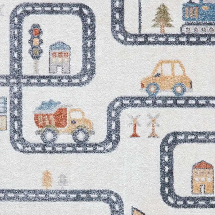 Think Rugs vida washable kids map Ivory Bedroom  Washable Rug.