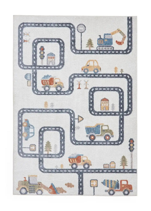 Think Rugs vida washable kids map Ivory Bedroom  Washable Rug.