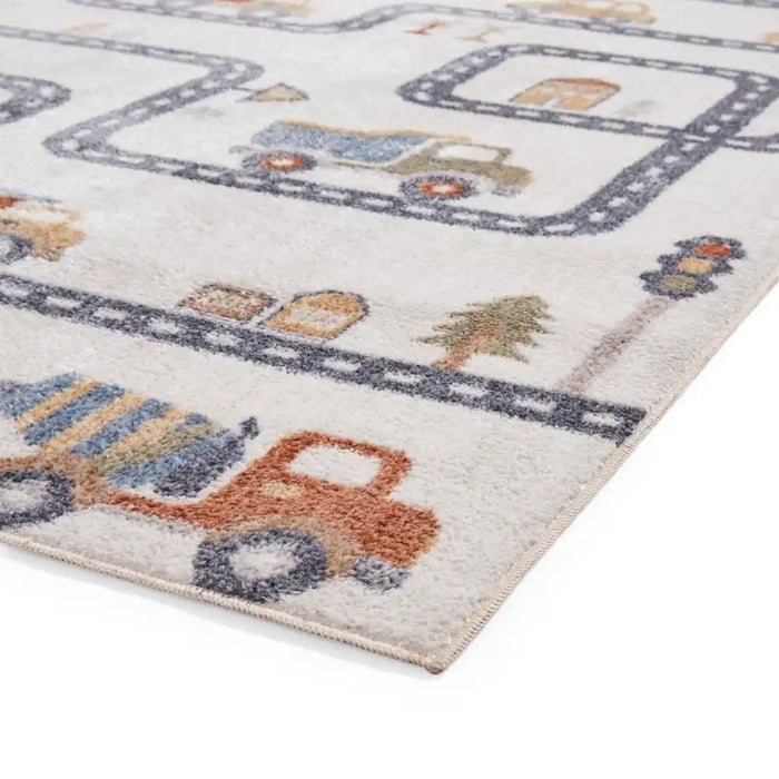 Think Rugs vida washable kids map Ivory Bedroom  Washable Rug.