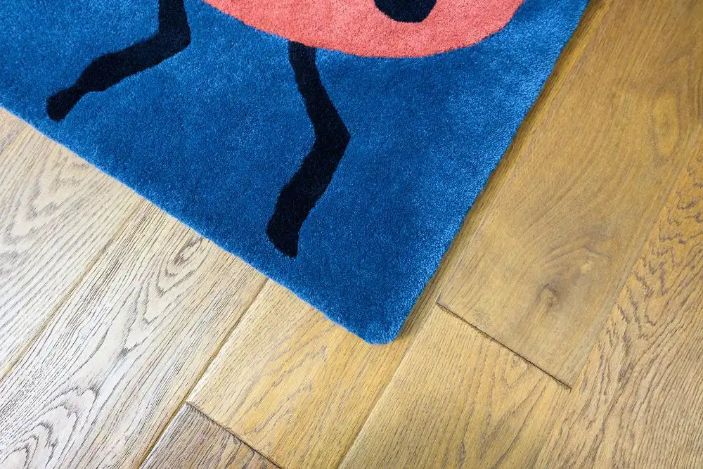Woven Edge natural world ladybird Blue, Multicoloured, Red Living Room Wool Rug.