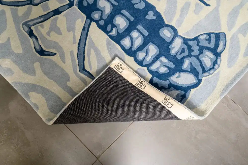 Woven Edge natural world lobster Blue, Grey Living Room Wool Rug.