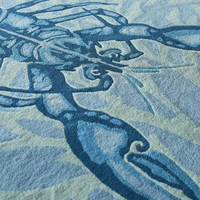 Woven Edge natural world lobster Blue, Grey Living Room Wool Rug.