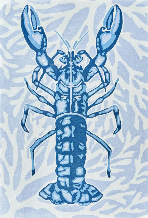 Woven Edge natural world lobster Blue, Grey Living Room Wool Rug.