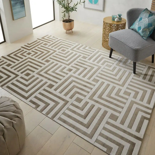 Concept Looms lugano lug01 ivory gold Yellow, Ivory Living Room Geometric Rug.