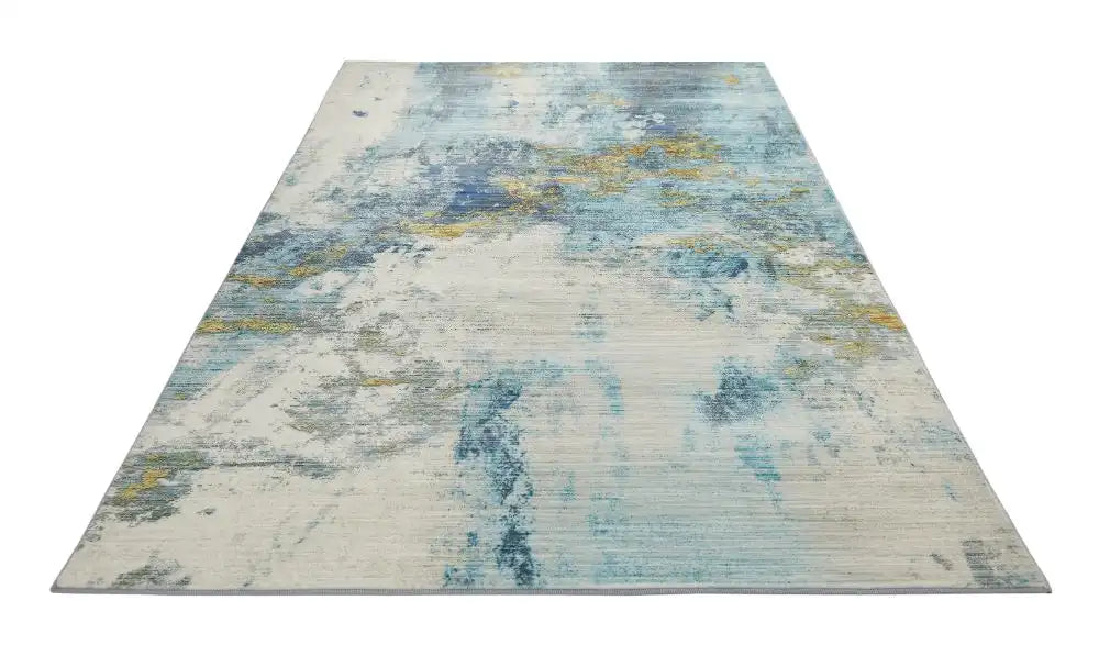 Concept Looms lux washable lux04 blue gold Blue, Yellow Living Room Washable Rug.