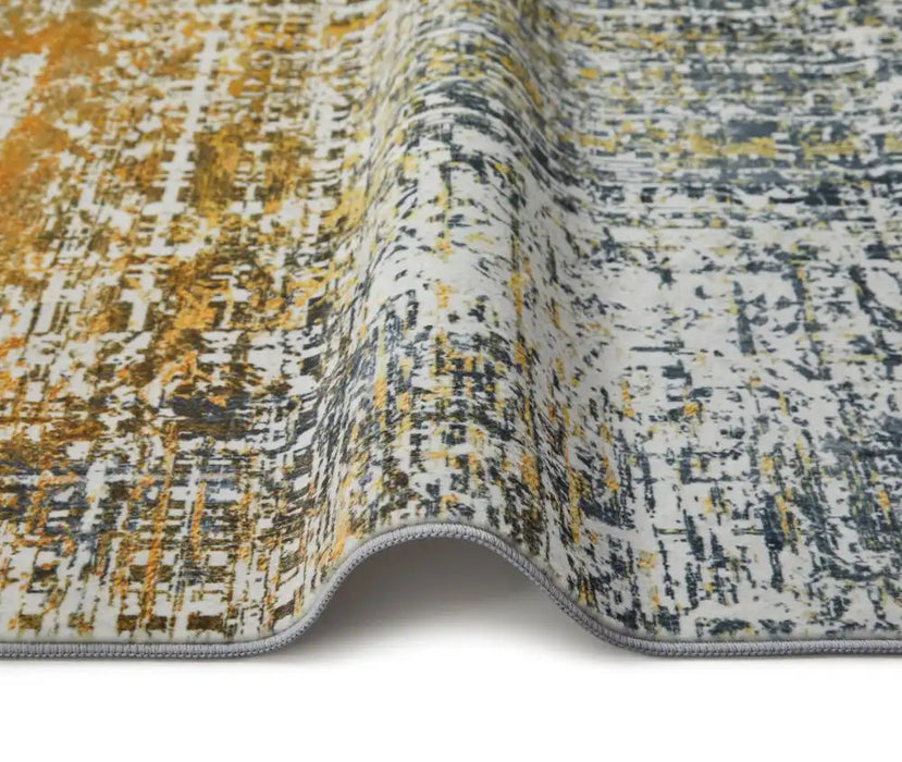 Concept Looms lux washable lux06 blue copper Blue, Yellow Living Room Washable Rug.