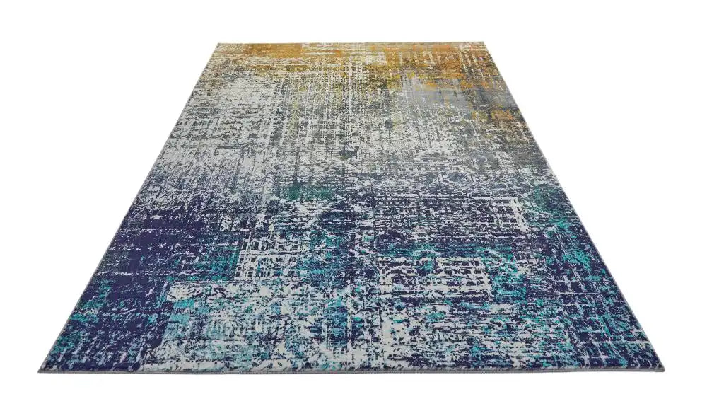 Concept Looms lux washable lux06 blue copper Blue, Yellow Living Room Washable Rug.