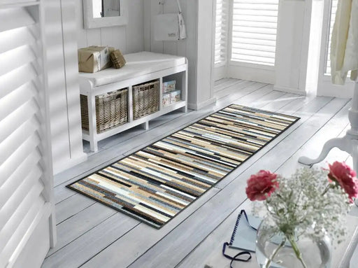 Wash + Dry design mikado stripes nature Multicoloured Living Room Washable Rug.