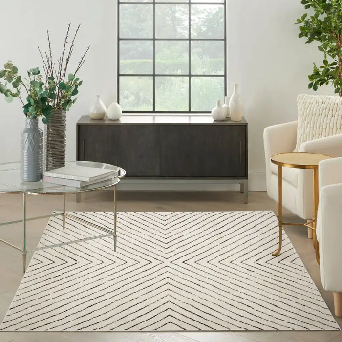Nourison modern comfort mnc01 ivory black Black, Ivory Living Room  Rug.