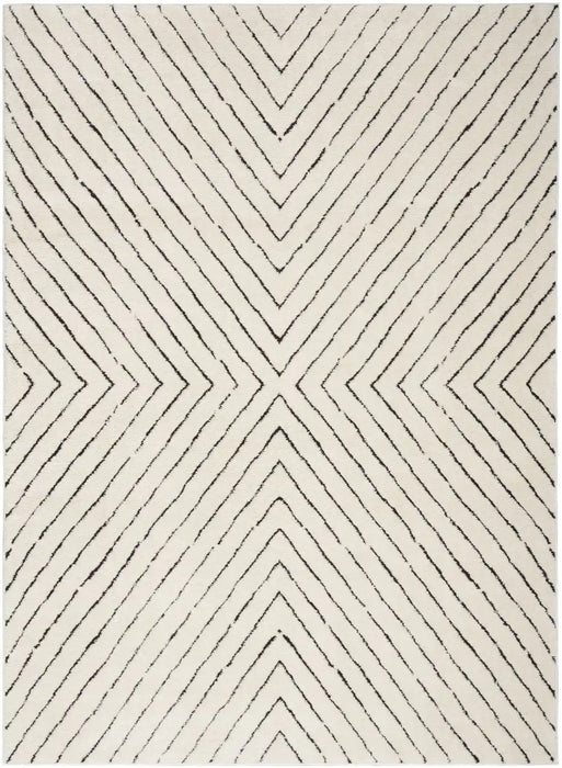 Nourison modern comfort mnc01 ivory black Black, Ivory Living Room  Rug.