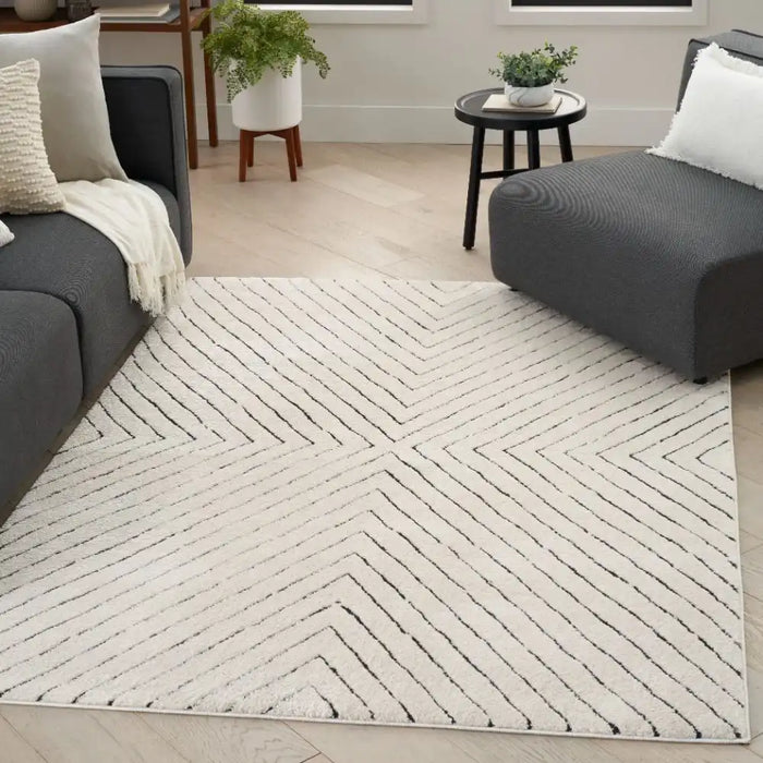 Nourison modern comfort mnc01 ivory black Black, Ivory Living Room  Rug.