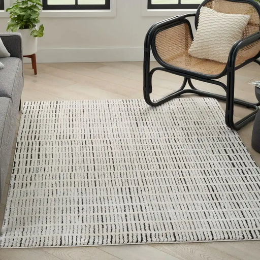 Nourison modern comfort mnc03 ivory black Black, Ivory Living Room  Rug.