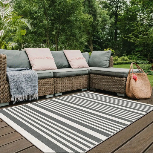 Likewise Matting duo weave indoor outdoor modern stripes grey Grey Outdoor  Flat Weave Rug.
