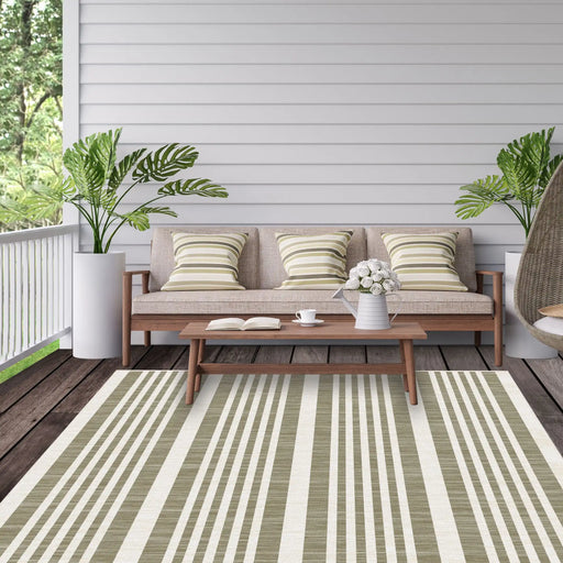 Likewise Matting duo weave indoor outdoor modern stripes natural Beige, Ivory Outdoor  Flat Weave Rug.