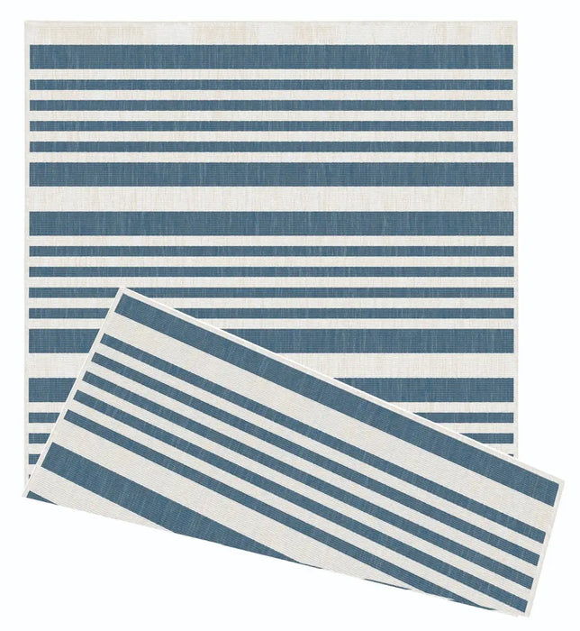 Likewise Matting duo weave indoor outdoor modern stripes ocean Blue, Ivory Outdoor  Flat Weave Rug.