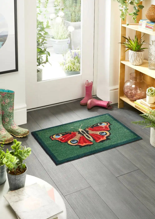 My Mats nylon indoor my butterfly Brown, Green, Multicoloured Kitchen  Washable Rug.