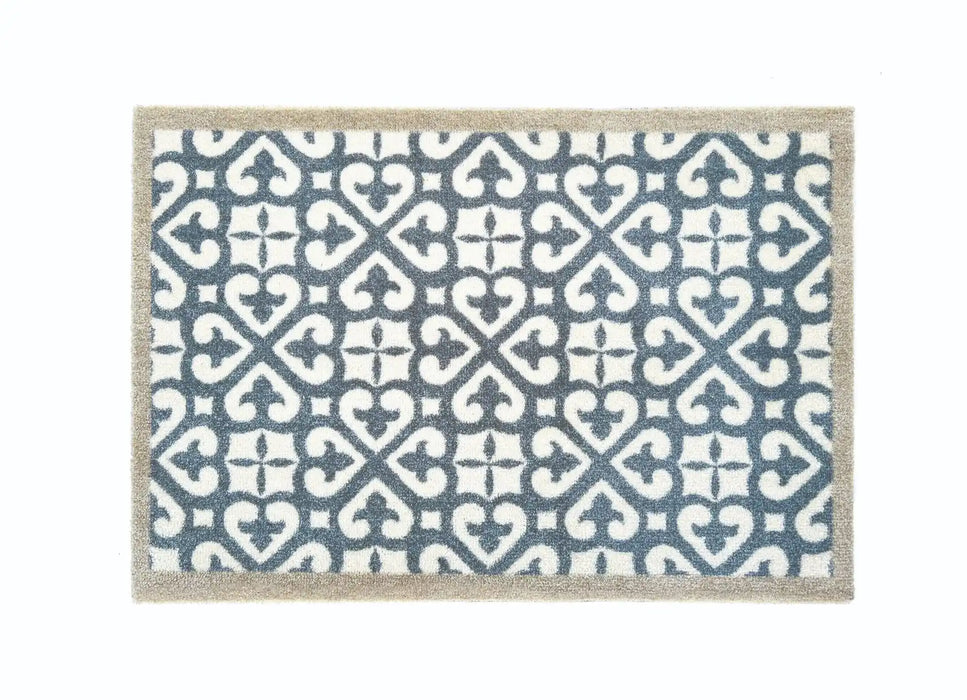 My Mats nylon indoor my harlequin tile blue Blue, Ivory Kitchen  Washable Rug.