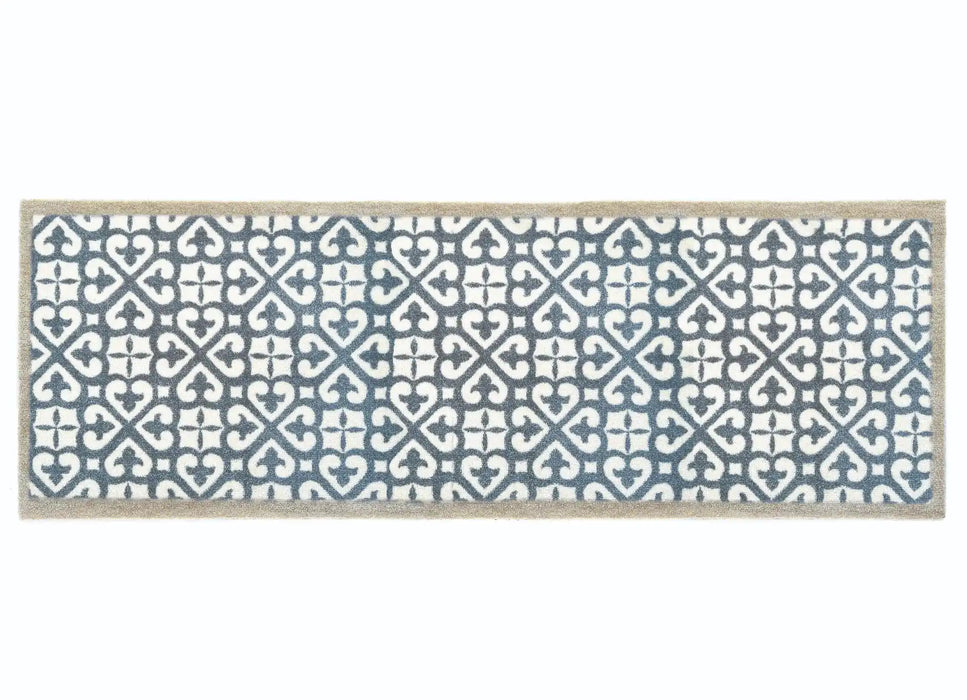 My Mats nylon indoor my harlequin tile blue Blue, Ivory Kitchen  Washable Rug.
