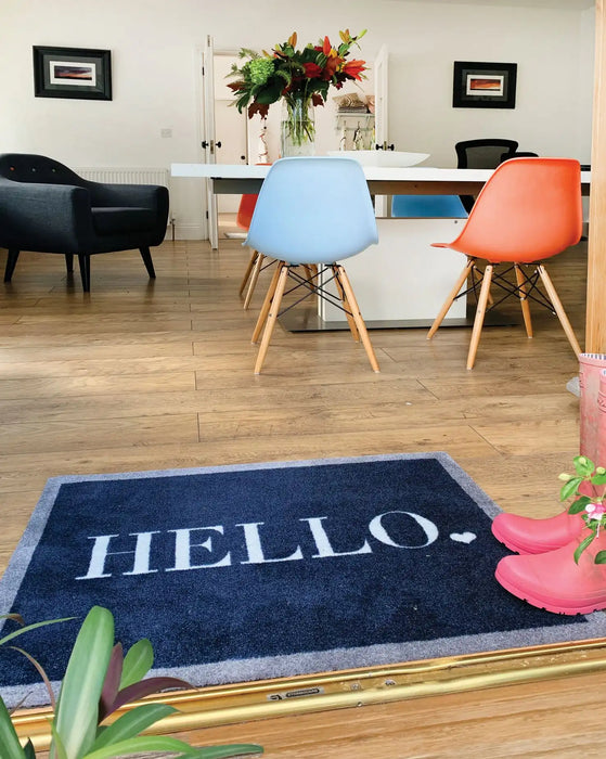 My Mats nylon indoor my hello Blue, Navy Kitchen  Washable Rug.