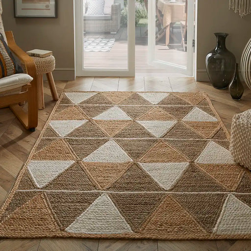 Esselle prestbury natural geometaic Beige, Multicoloured Living Room Natural Fibre Rug.