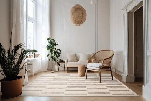 Asiatic valley natural ivory tile Beige, Ivory Living Room Geometric Rug.