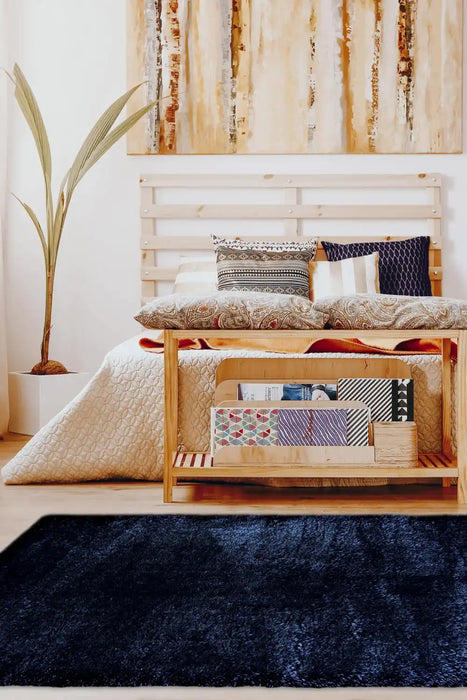 Homemaker lagom navy Blue, Navy Living Room Shaggy Rug.