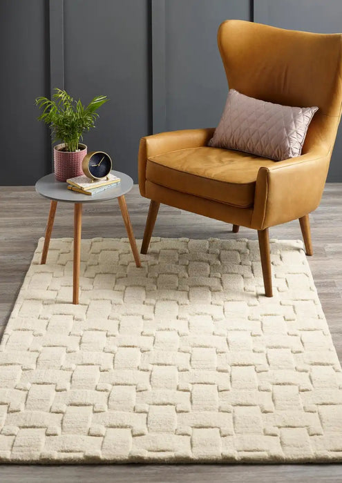 Origins basket weave 3d new ivory Ivory Living Room Wool Rug.